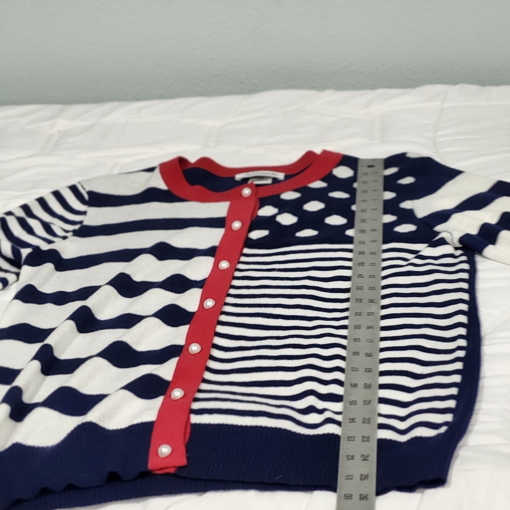Serengeti Red White And Blue Polka Dot And Striped Cardigan Sweater Size M - Picture 4 of 7